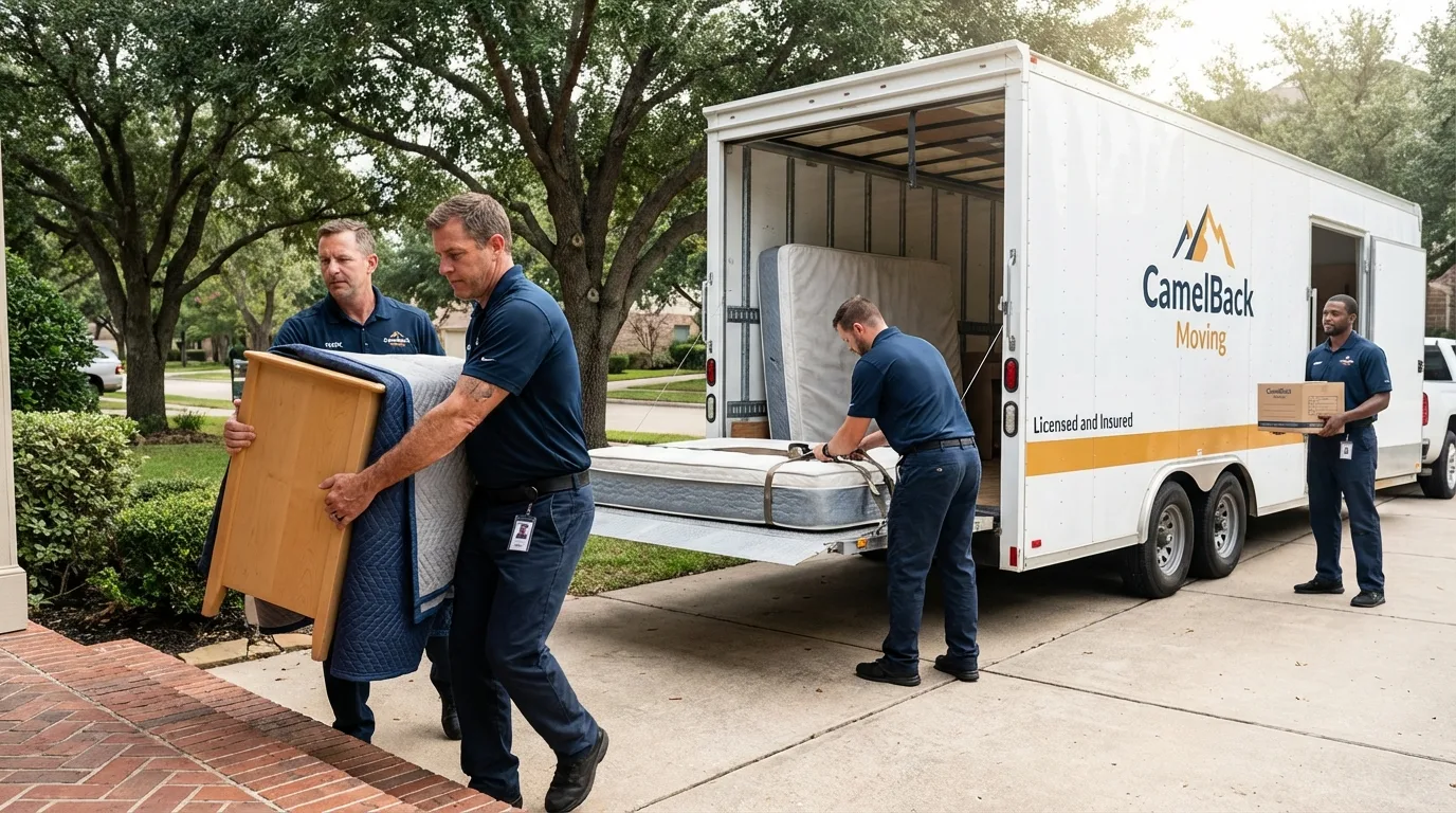 Crew loading residential truck for cross-state move from Olivet, MI